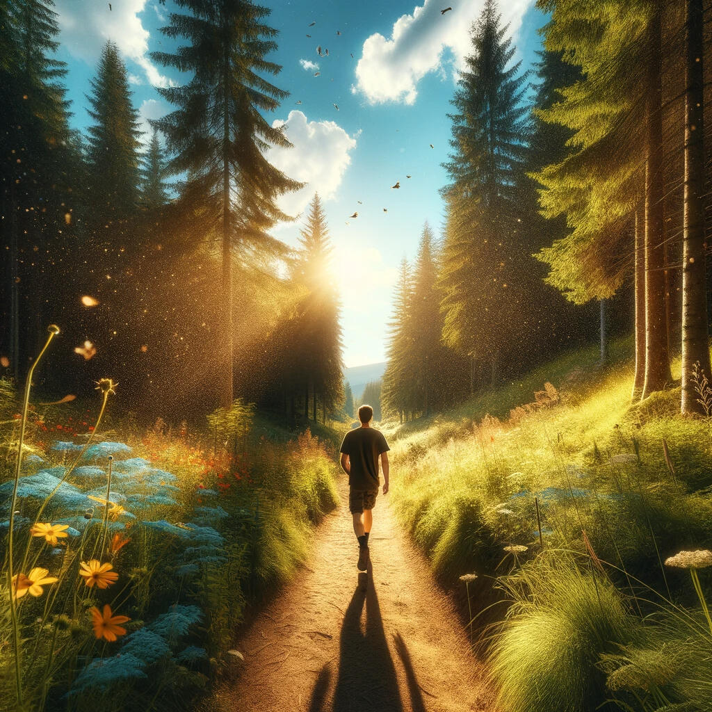 Human being walking in the forest.